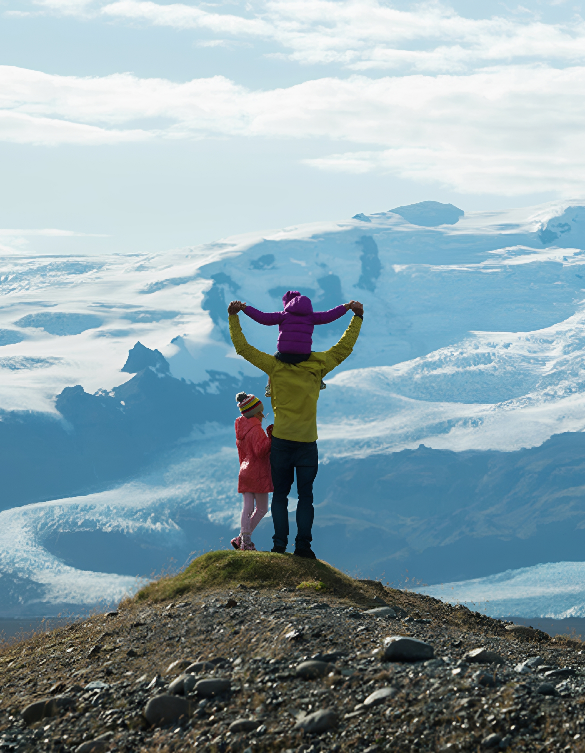 Family enjoying mountain view together.